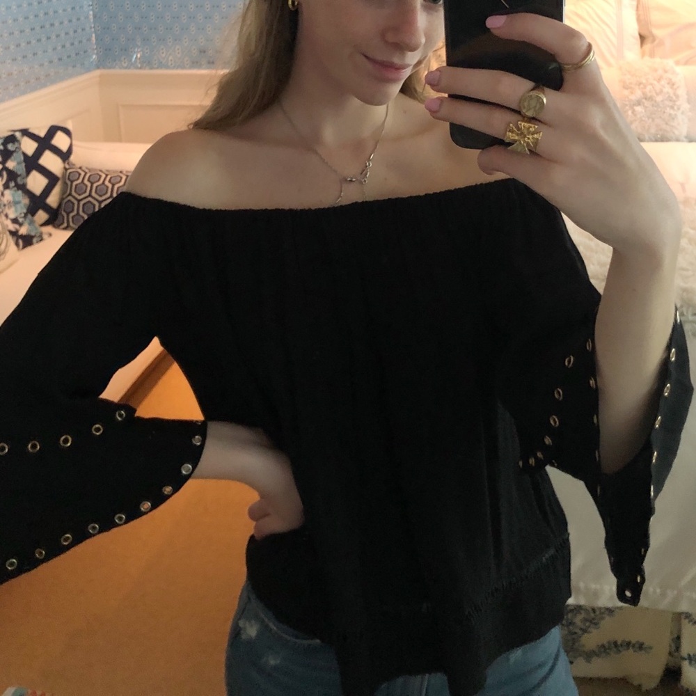 Black off the shoulder flouncy top
